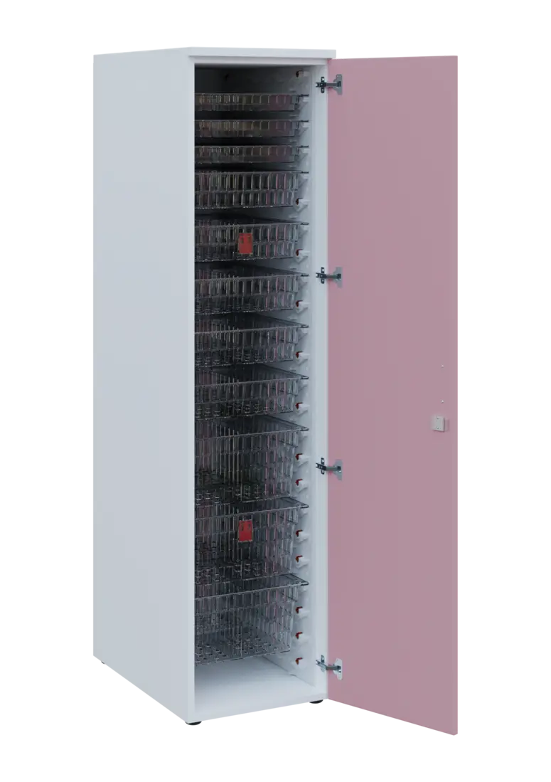 EUROMEDICA D - 46 TRANSPARENT skříň léková boxová, 1-dveřová, pravá, 1950x460x735, korpus bílý, dvíř